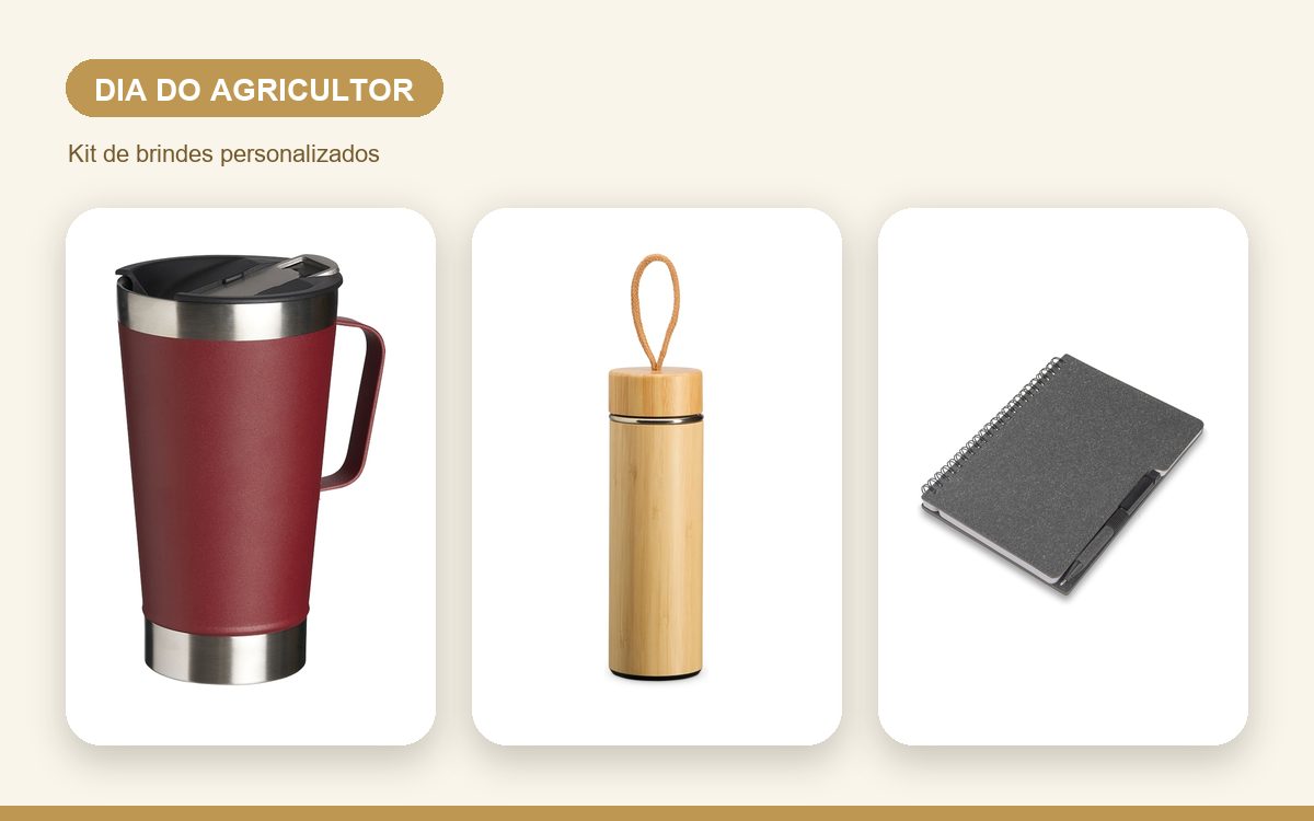 Kit de brindes personalizados — Ideias de brindes para o Dia do Agricultor com a marca da empresa