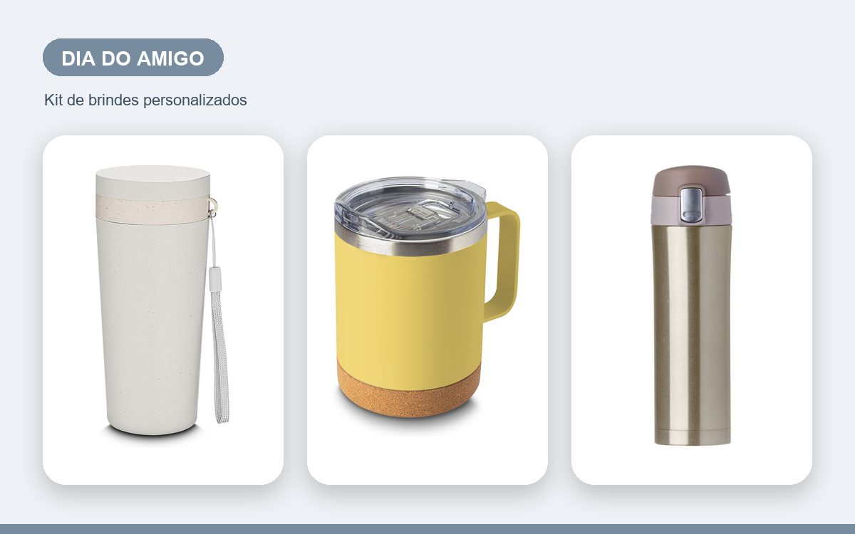 Kit de brindes personalizados — Ideias de brindes para o Dia do Amigo com a marca da empresa