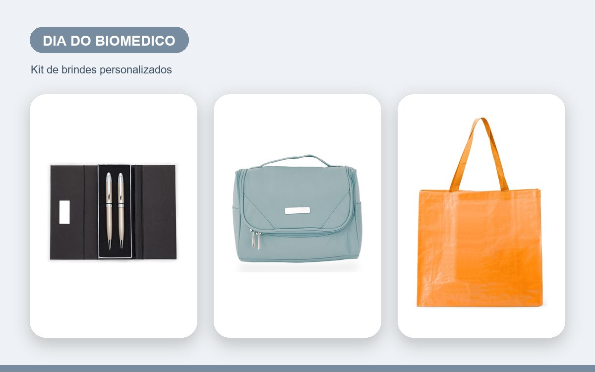 Kit de brindes personalizados — Ideias de brindes para o Dia do Biomédico com a marca da empresa