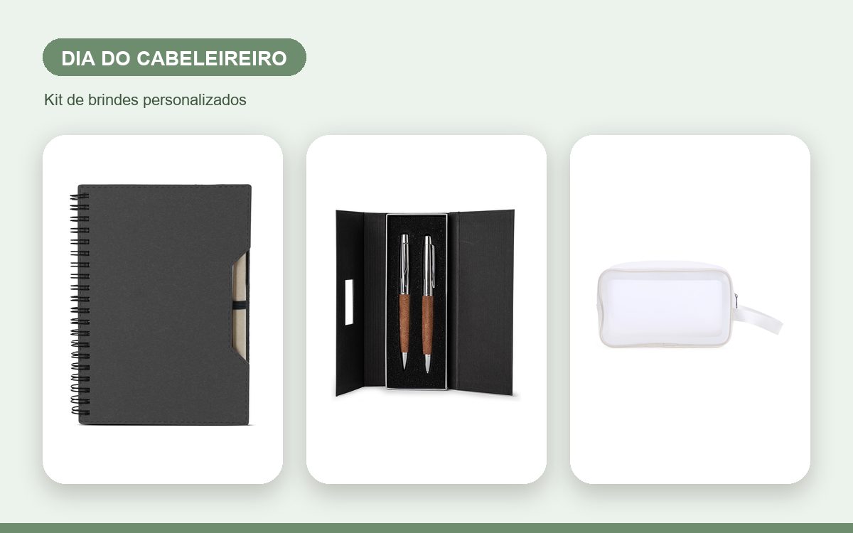 Kit de brindes personalizados — Ideias de brindes para o Dia do Cabeleireiro com a marca do salão