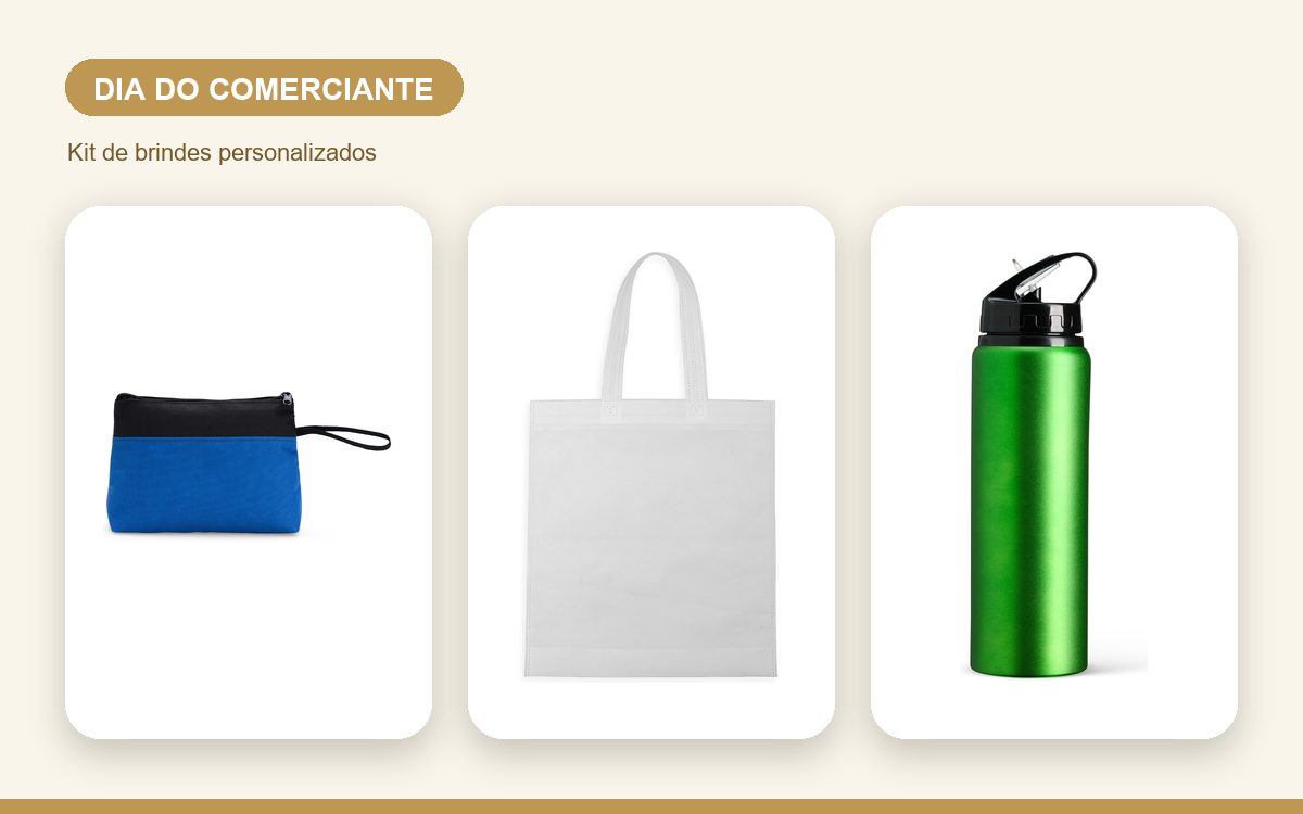 Kit de brindes personalizados — Ideias de brindes para o Dia do Comerciante com sua marca