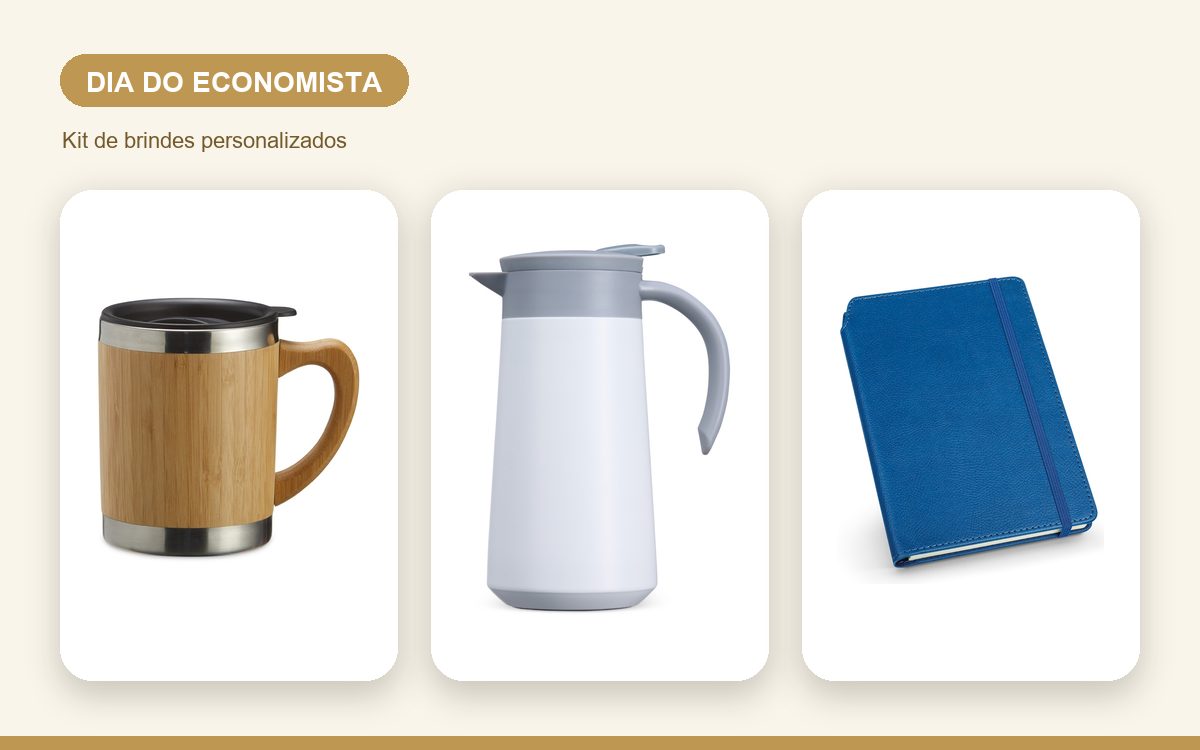 Kit de brindes personalizados — Ideias de brindes para o Dia do Economista com a marca