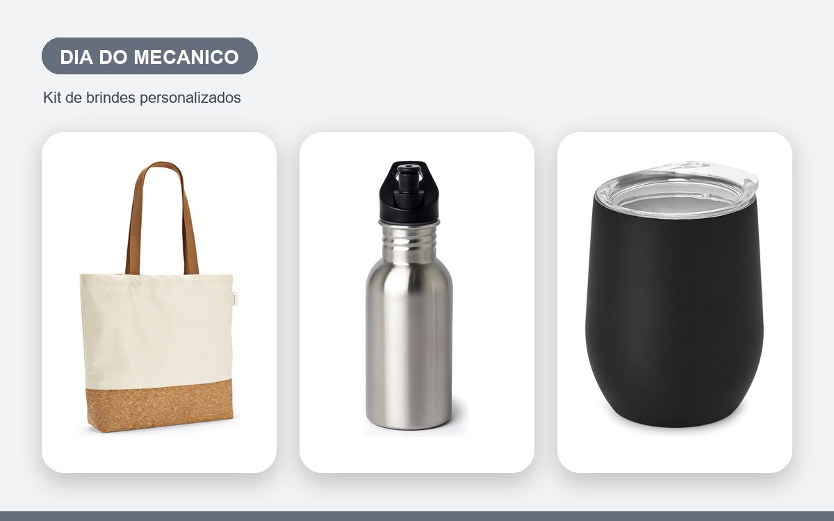 Kit de brindes personalizados — Ideias de brindes para o Dia do Mecânico com a marca