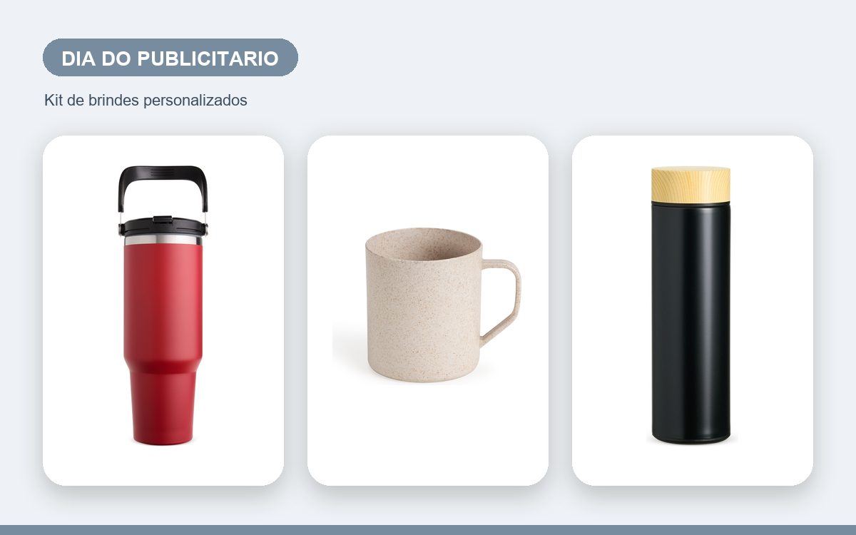 Kit de brindes personalizados — Ideias de Brindes para o Dia do Publicitário: Seleção