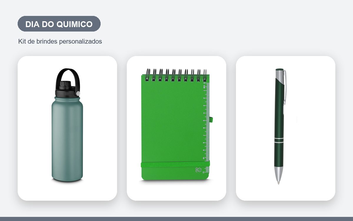 Kit de brindes personalizados — Ideias de brindes para o Dia do Químico com a marca da empresa