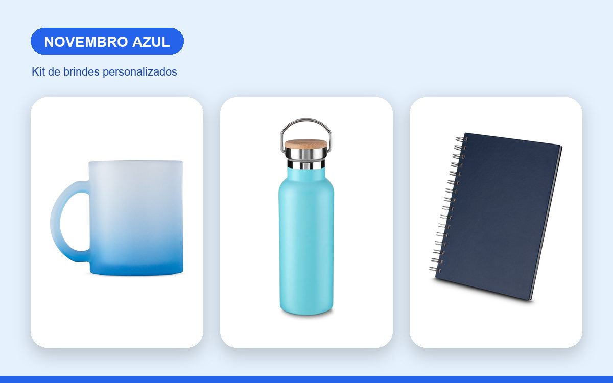 Kit de brindes personalizados — Ideias de brindes para o Novembro Azul com a marca da empresa