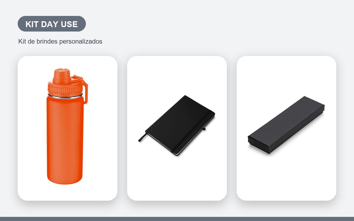Brindes personalizados com a sua marca — Kit day use para eventos e treinamentos corporativos