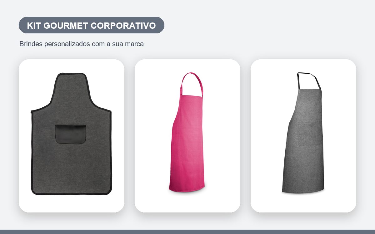 Brindes personalizados com a sua marca — Kit gourmet corporativo: avental, copo e acessórios de cozinha