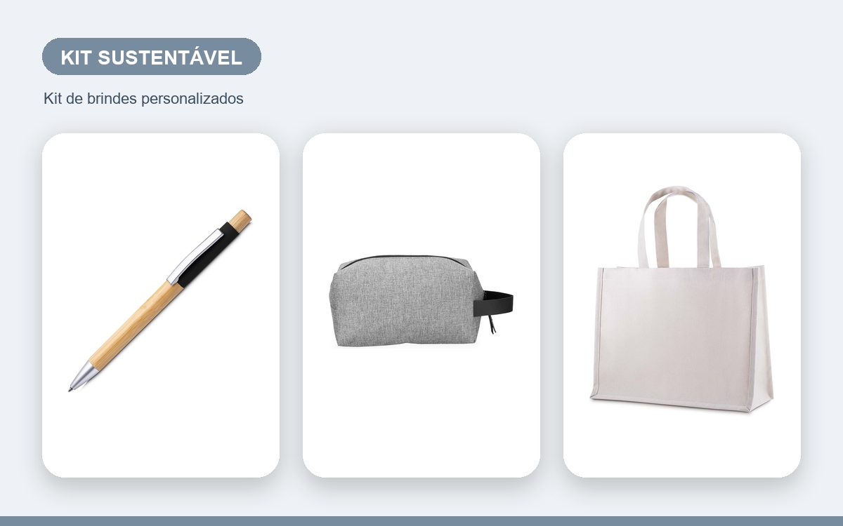 Brindes personalizados com a sua marca — Kit sustentável personalizado: bambu, ecobag e copo retornável