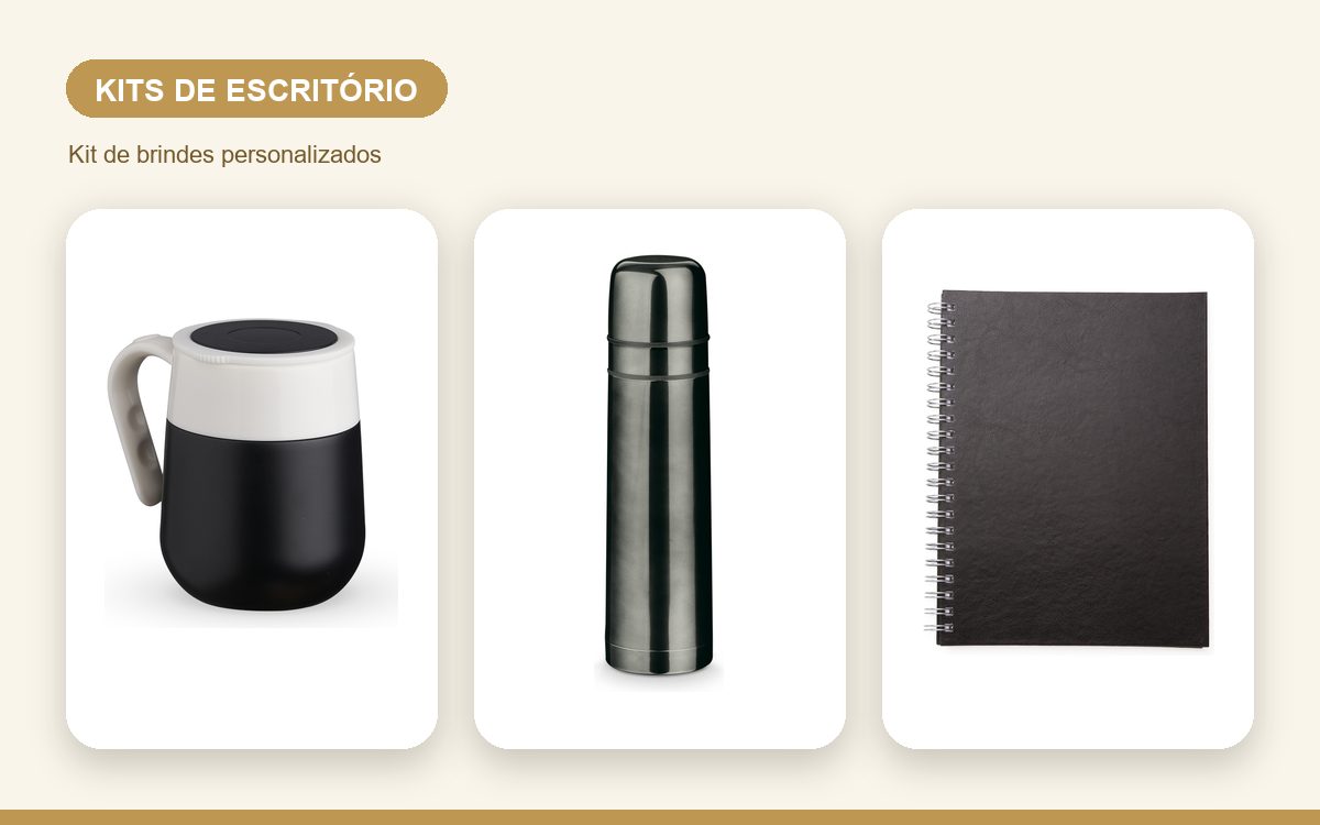Brindes personalizados com a sua marca — Kits de escritório personalizados para colaboradores