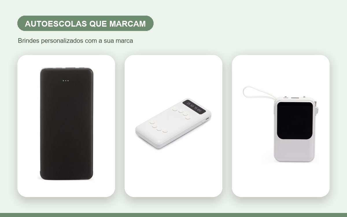 Brindes personalizados com a sua marca — Power banks personalizados para autoescolas que marcam