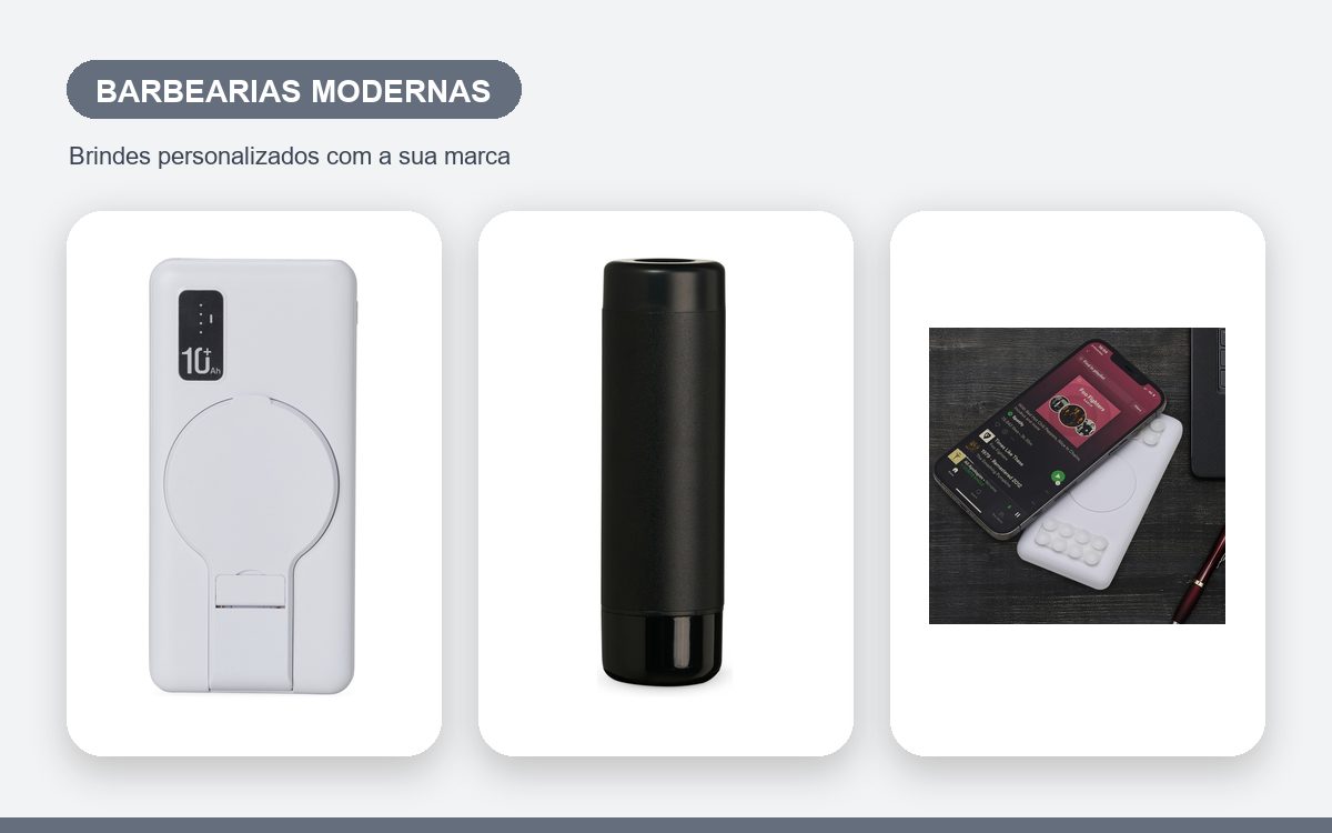 Brindes personalizados com a sua marca — Power banks personalizados para barbearias modernas