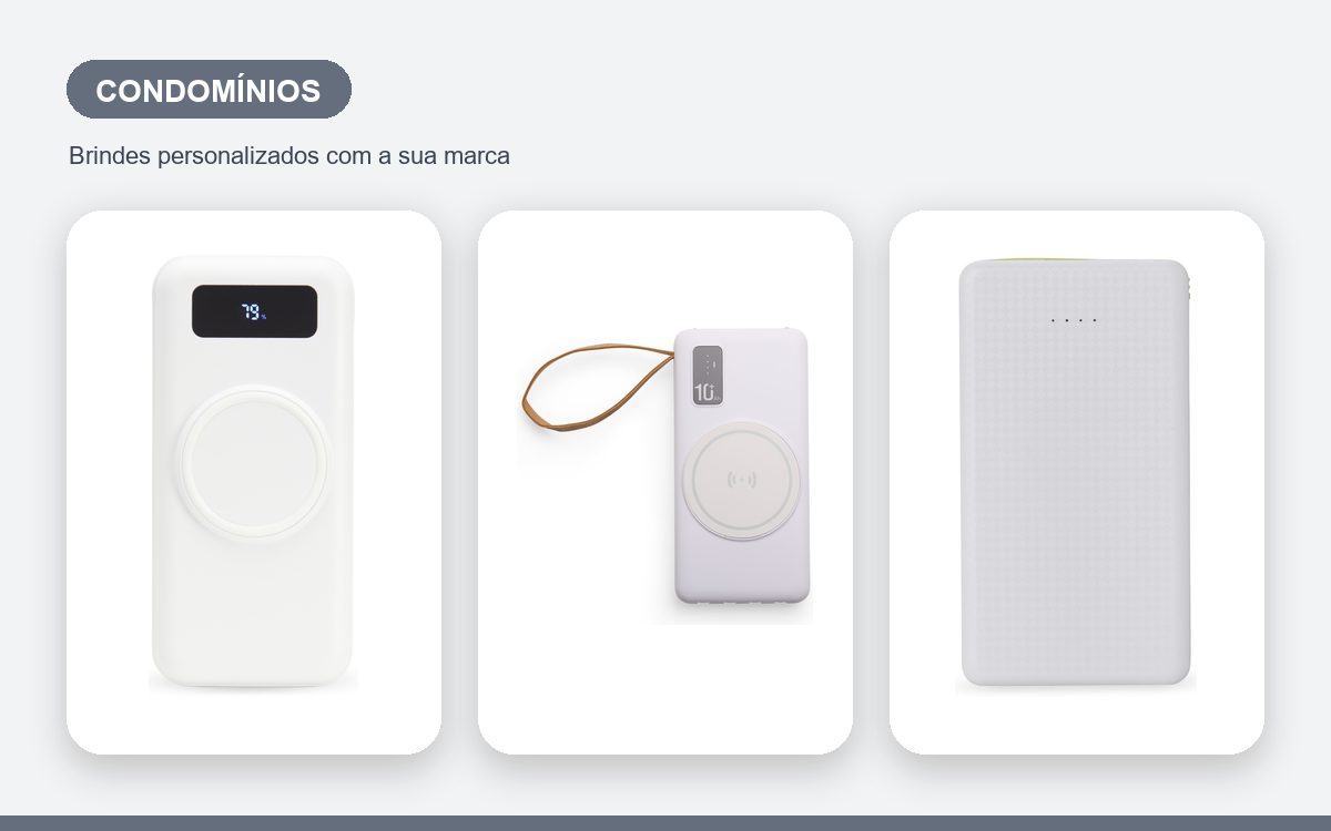 Brindes personalizados com a sua marca — Power banks personalizados para condomínios e síndicos