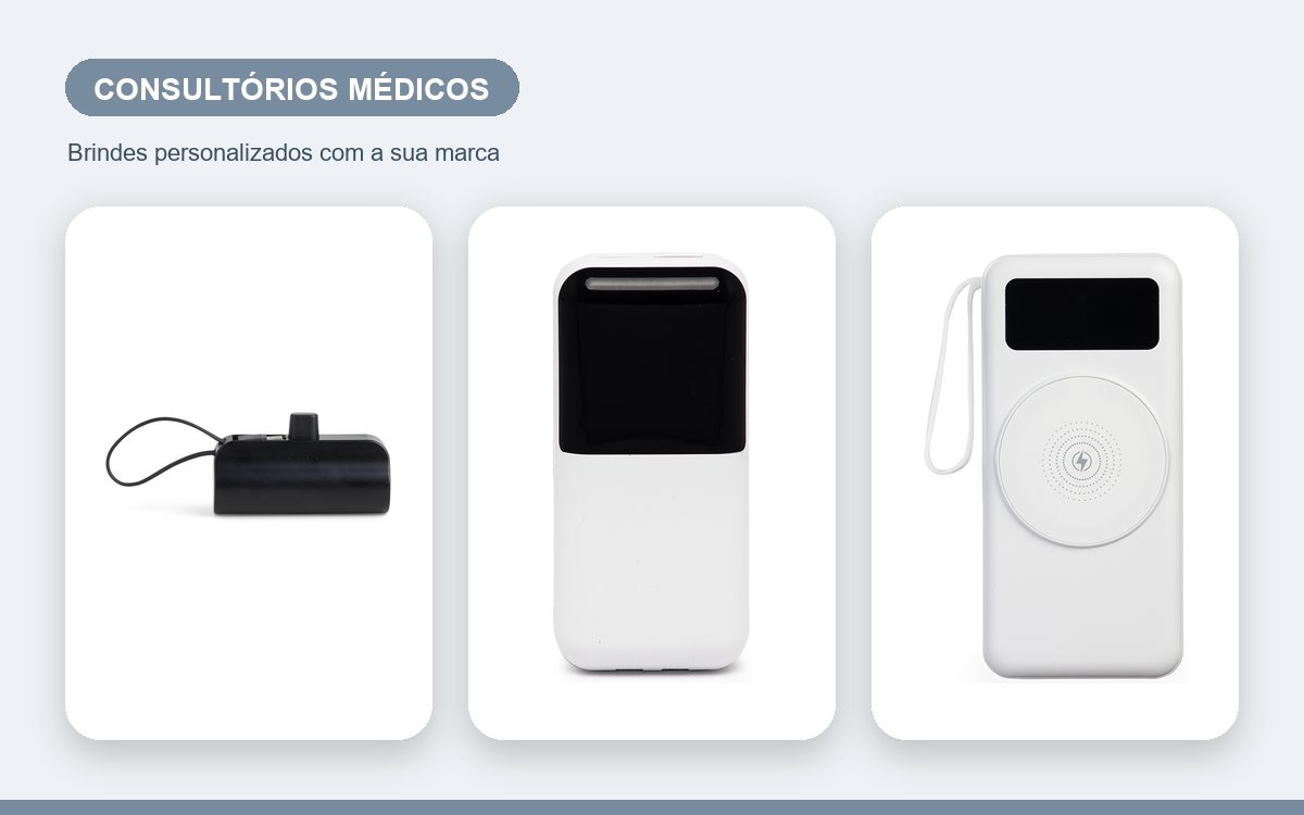 Brindes personalizados com a sua marca — Power banks personalizados para consultórios médicos