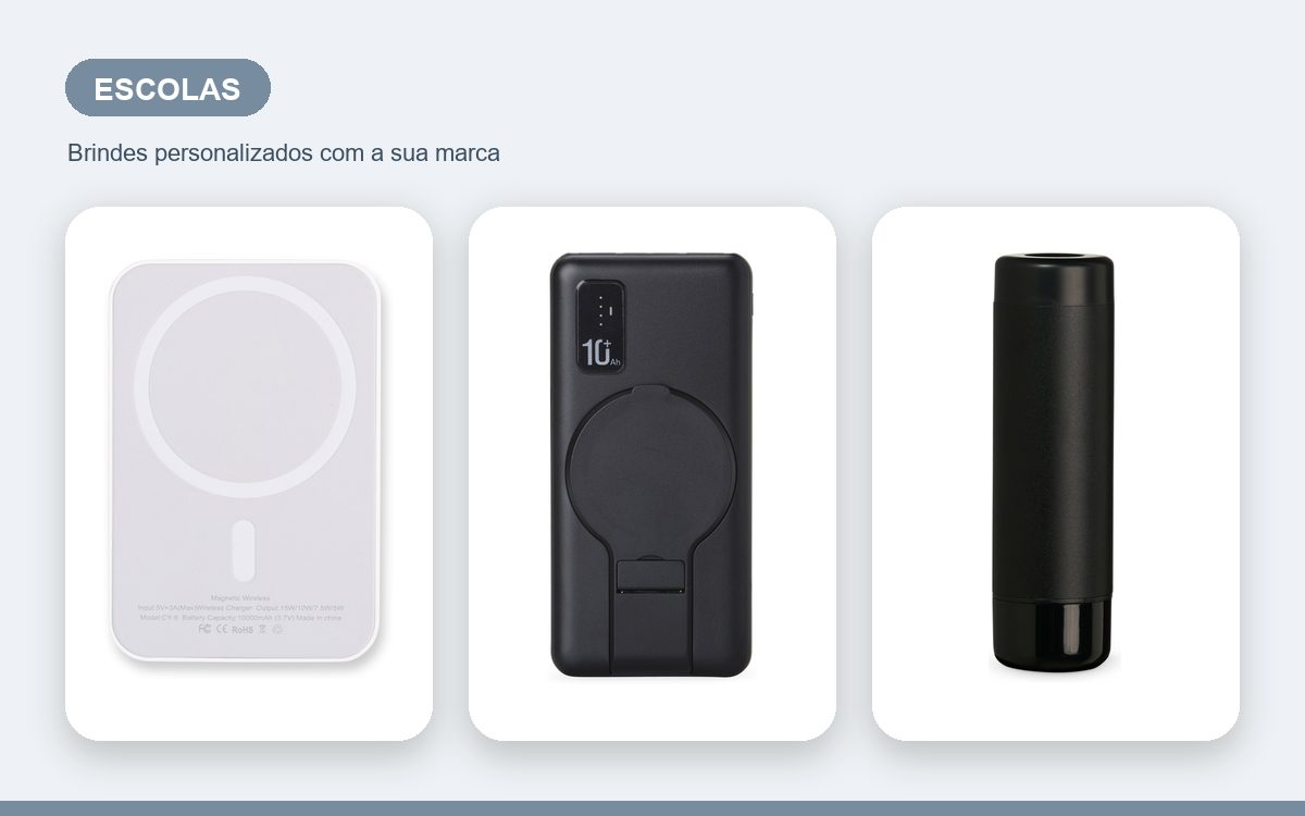 Brindes personalizados com a sua marca — Power banks personalizados para escolas: guia direto