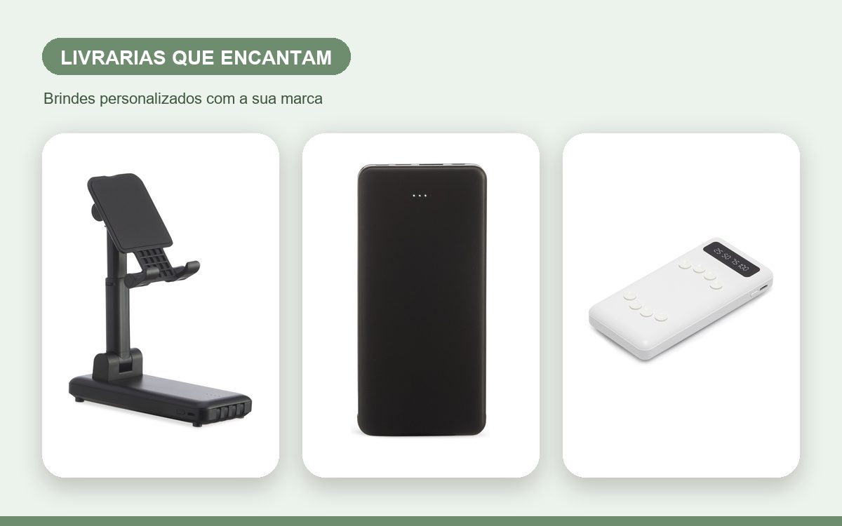 Brindes personalizados com a sua marca — Power banks personalizados para livrarias que encantam