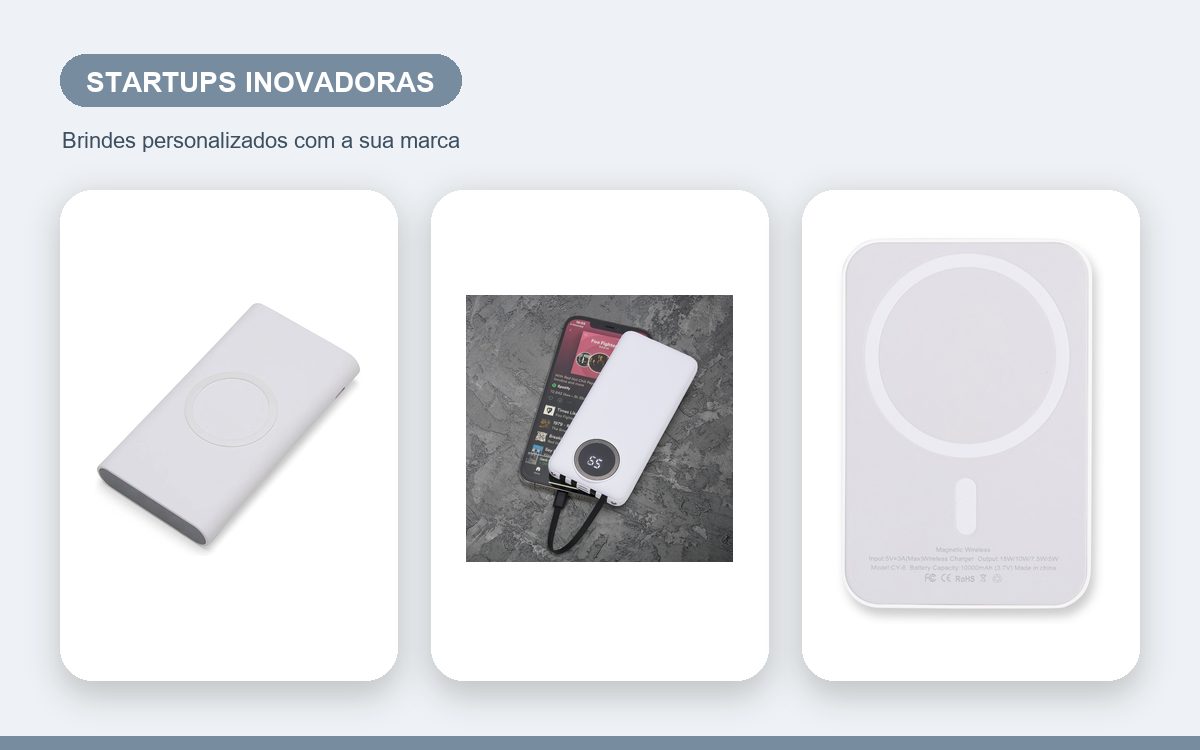 Brindes personalizados com a sua marca — Power banks personalizados para startups inovadoras
