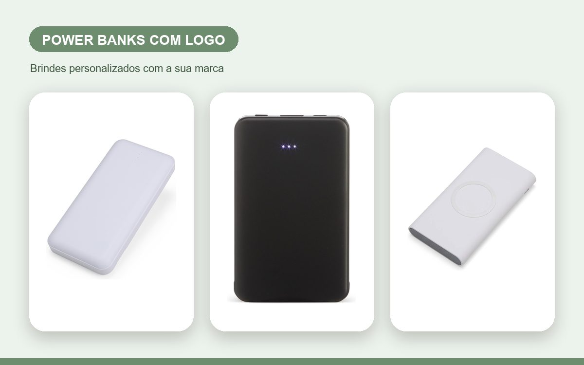 Brindes personalizados com a sua marca — Power banks personalizados com logo: como fica e como pedir