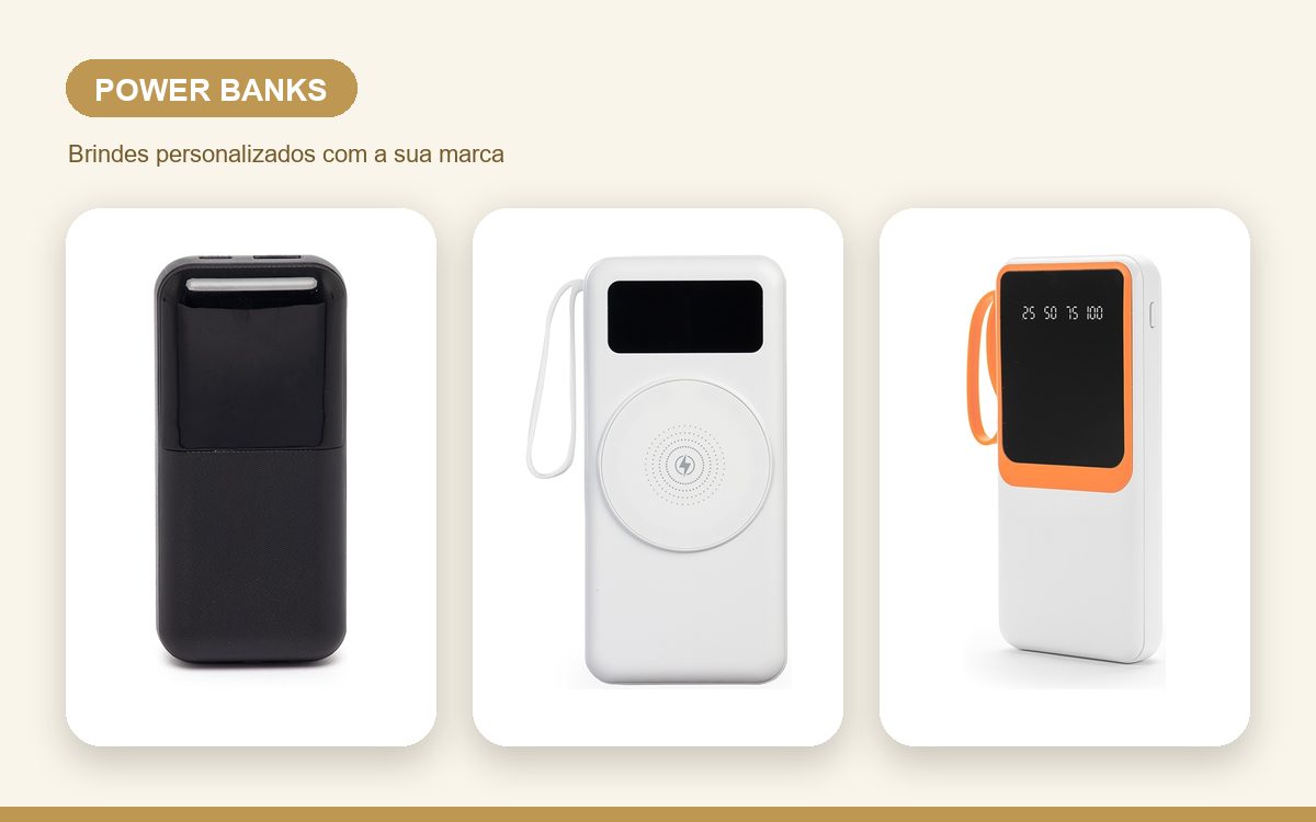 Brindes personalizados com a sua marca — Power banks personalizados para eventos e feiras de marca