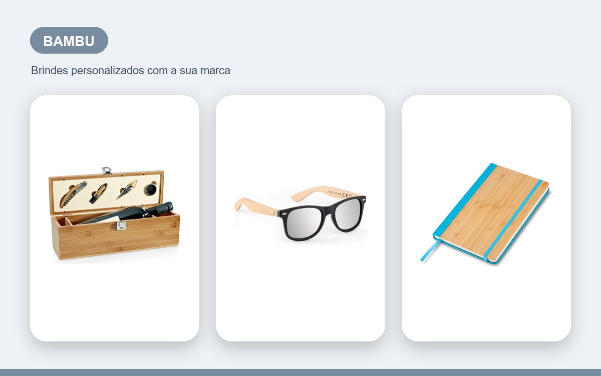 Brindes personalizados com a sua marca — Produtos de bambu personalizados ecológicos e sustentáveis