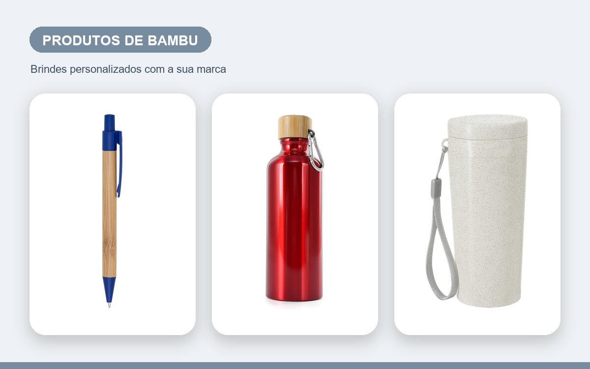 Brindes personalizados com a sua marca — Produtos de bambu personalizados para eventos e feiras