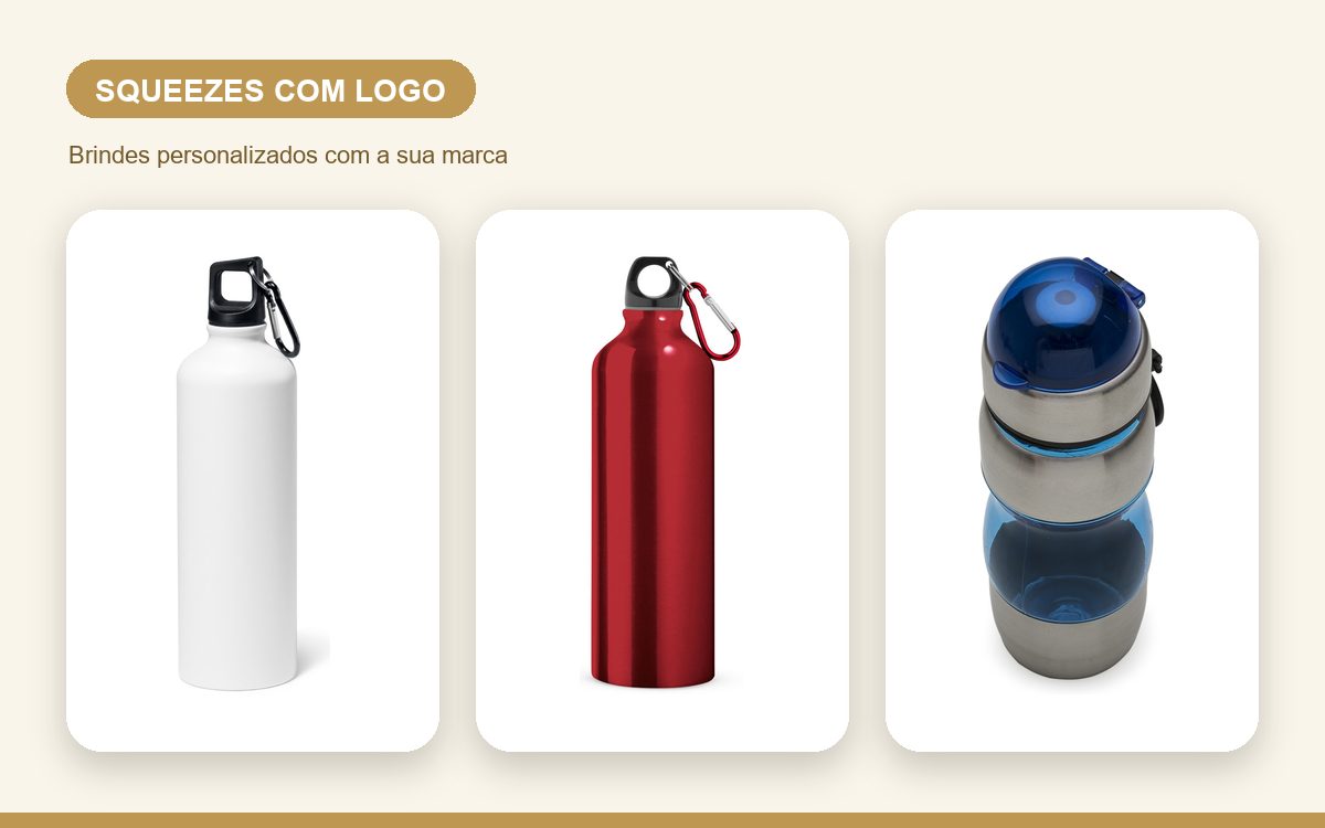 Brindes personalizados com a sua marca — Squeezes personalizados com logo: como fica e como pedir