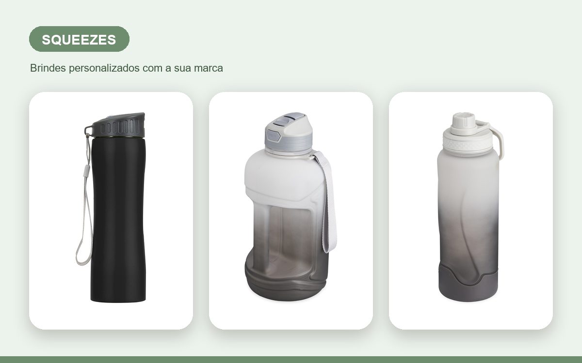 Brindes personalizados com a sua marca — Squeezes personalizados para eventos e ações de marca