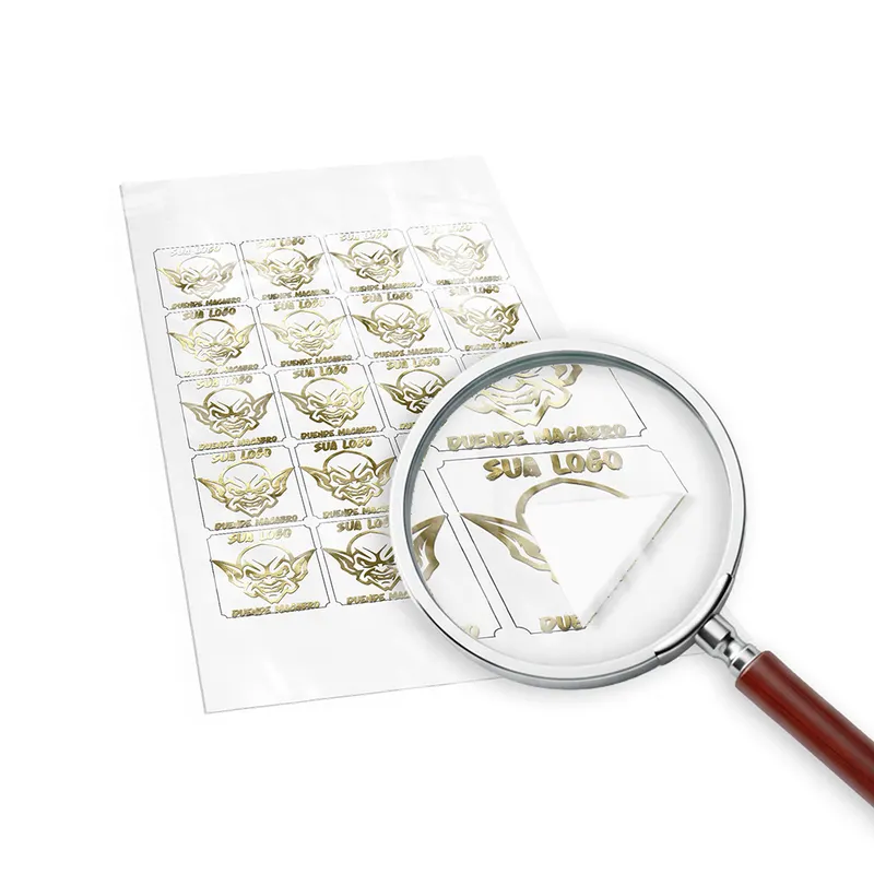 Adesivos · Folha 330x480mm · Bopp Branco com Hotstamping personalizado com a sua marca