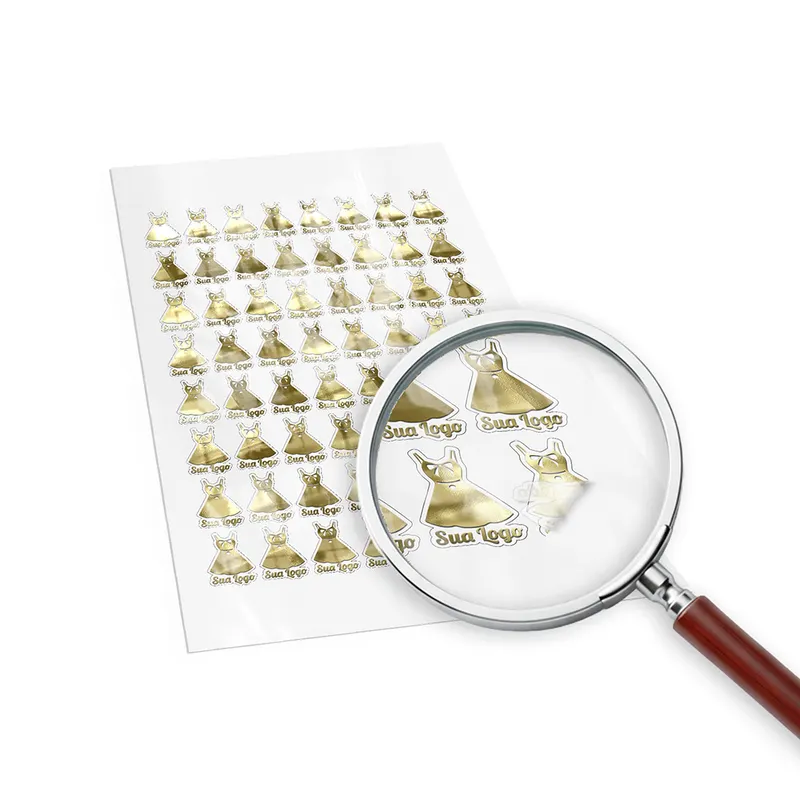 Adesivos · Folha 330x480mm · Bopp Transparente com Hotstamping personalizado com a sua marca