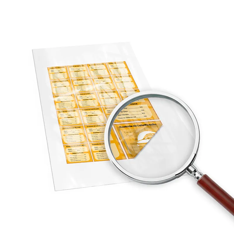 Adesivos · Folha 330x480mm · Bopp Transparente com Tinta Branca Invertido personalizado com a sua marca
