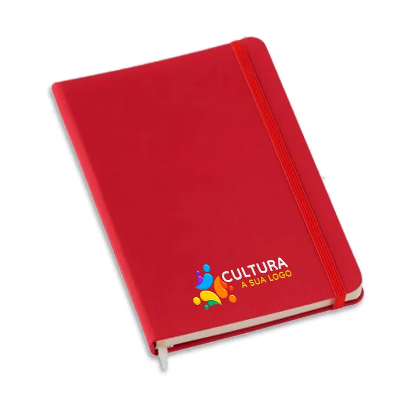 Caderneta · Tipo Moleskine · Abertura Horizontal · Miolo Padrão com Pauta sem Porta Caneta · Capa personalizado com a sua marca
