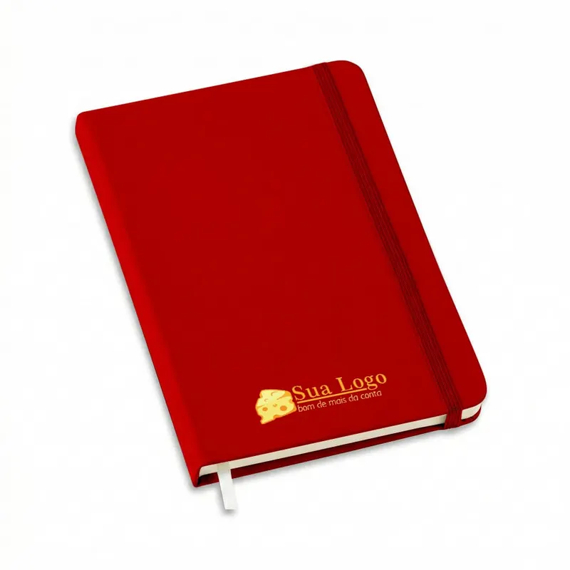 Caderneta · Tipo Moleskine · Abertura Horizontal · Miolo Padrão com Pauta com Porta Caneta · Capa personalizado com a sua marca