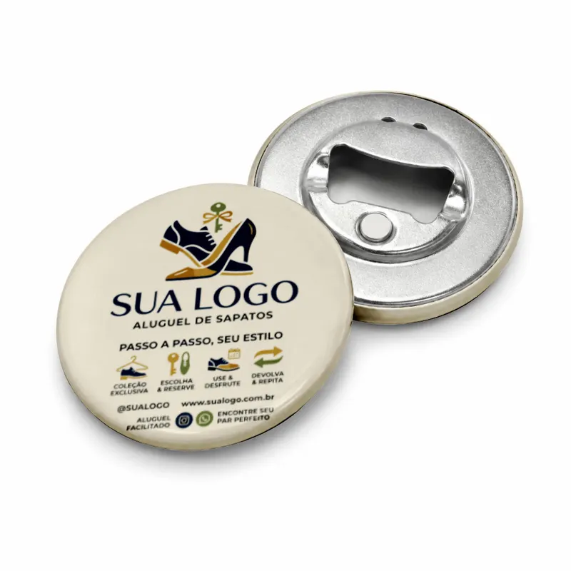Bottons e Pins Personalizados · Com Abridor · Modelo Redondo personalizado com a sua marca