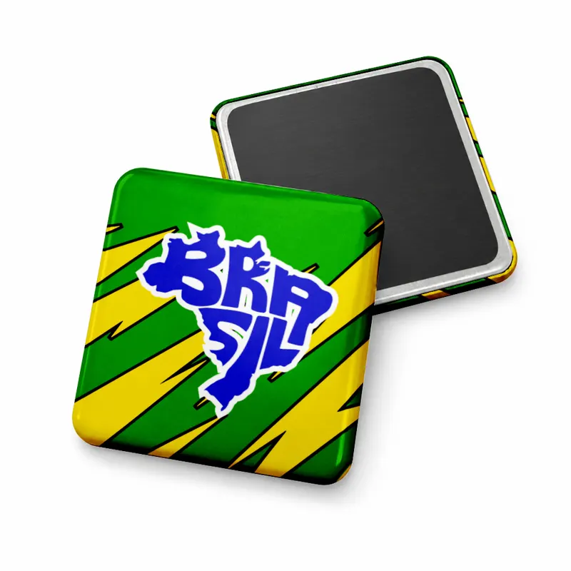 Bottons e Pins Personalizados · Com Manta Magnética · Modelo Quadrado personalizado com a sua marca
