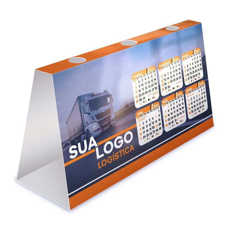 Calendário de Mesa · Porta Canetas · Horizontal · Supremo 255g personalizado com a sua marca