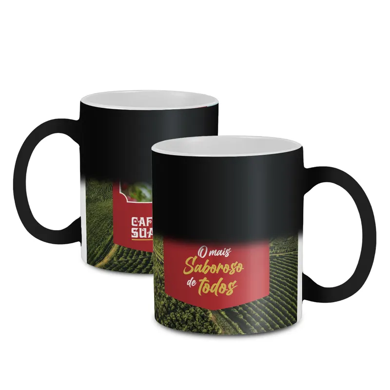 Canecas · Com Sublimação · Canecas de Porcelana · Mágica Termossensível 325ml · Preta Fosca personalizado com a sua marca