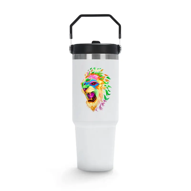 Copos · Com Adesivo Dtf Uv · Copos Térmicos · Modelo Alça Sextavada com Tampa · 900ml personalizado com a sua marca