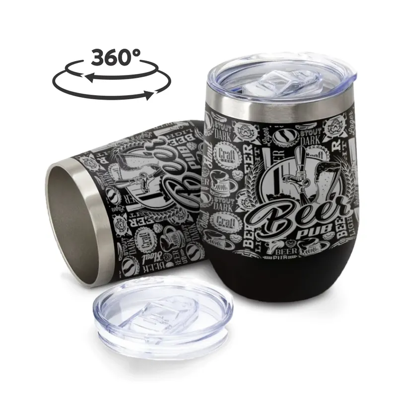 Copos · Gravação 360 · Copos Térmicos · Modelo Cuia com Tampa · 360ml · Linha Premium personalizado com a sua marca