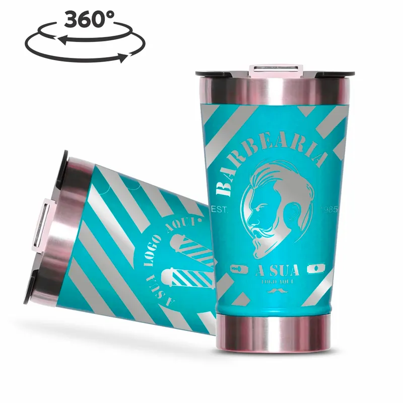 Copos · Gravação 360 · Copos Térmicos · Modelo com Abridor · 470ml · Linha Promocional · Azul Tifanny personalizado com a sua marca