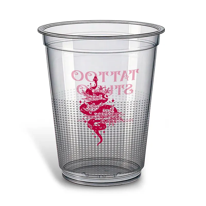Copos · Impressão Silk · Copos de Plástico · Descartável · 300ml · Transparente 360 personalizado com a sua marca