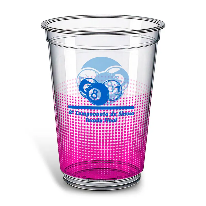 Copos · Impressão Silk · Copos de Plástico · Descartável · 400ml · Transparente 360 personalizado com a sua marca