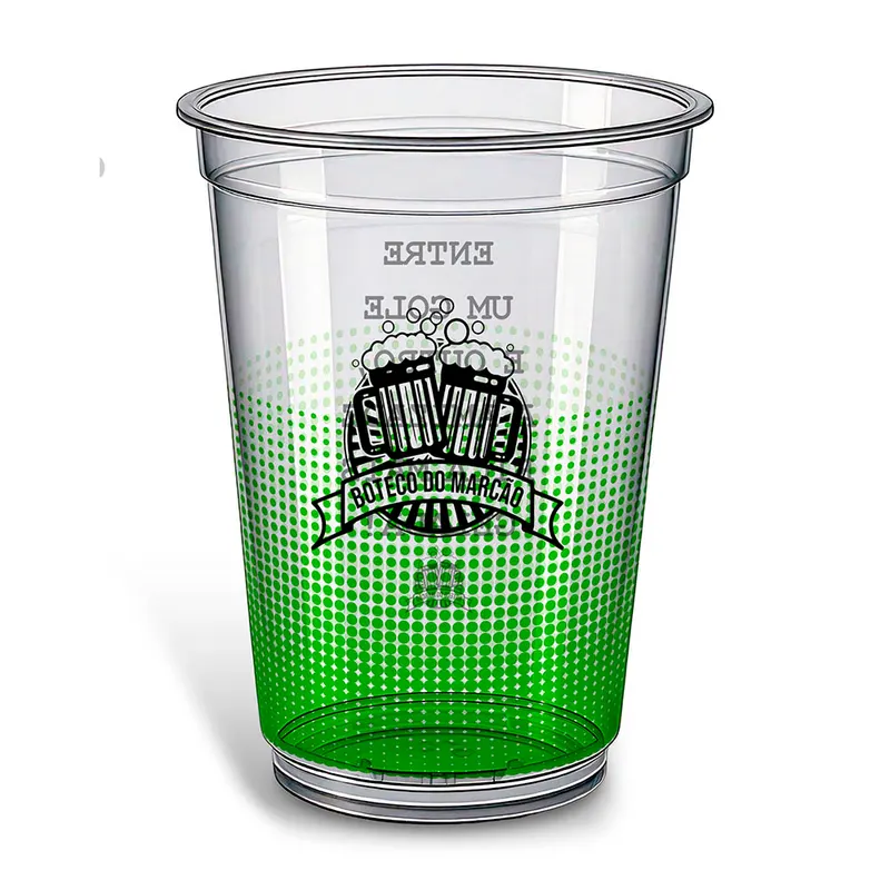 Copos · Impressão Silk · Copos de Plástico · Descartável · 500ml · Transparente 360 personalizado com a sua marca