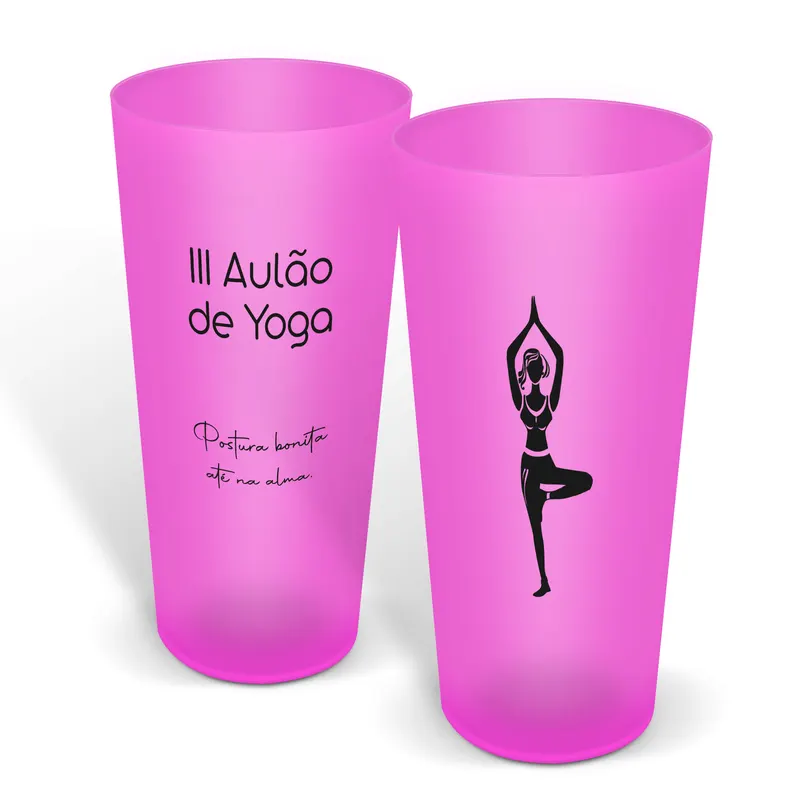 Copos · Impressão Silk · Copos de Plástico · Ecológico · 550ml · Copo Rosa Translúcido personalizado com a sua marca