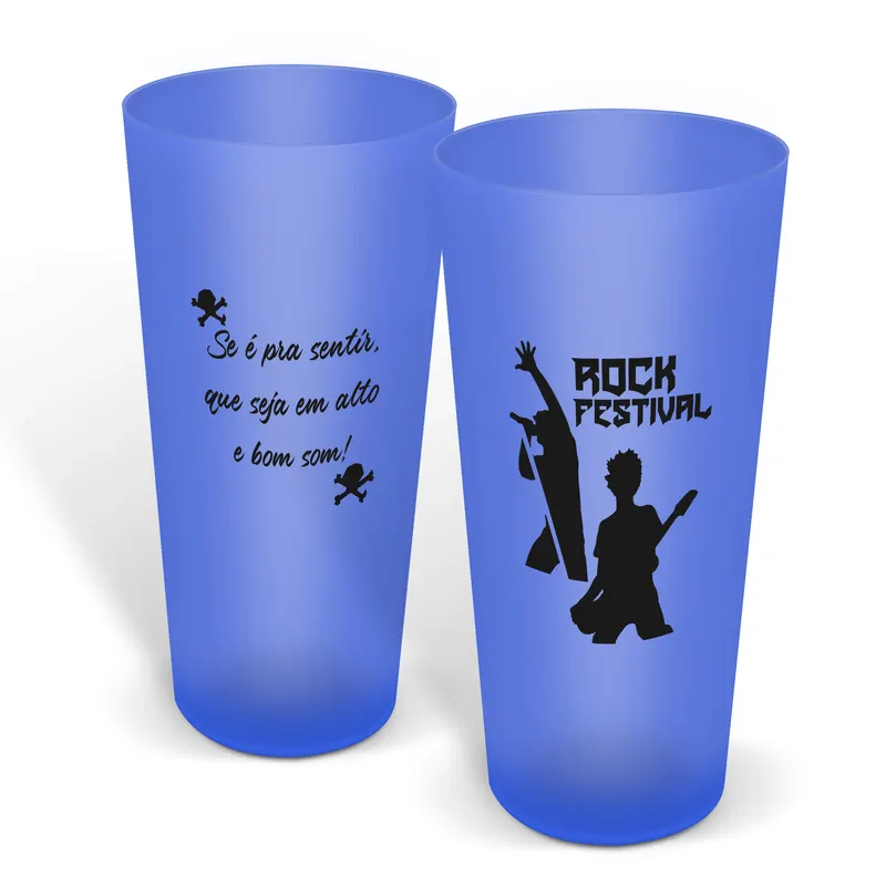 Copos · Impressão Silk · Copos de Plástico · Ecológico · 550ml · Copo Azul Translúcido personalizado com a sua marca