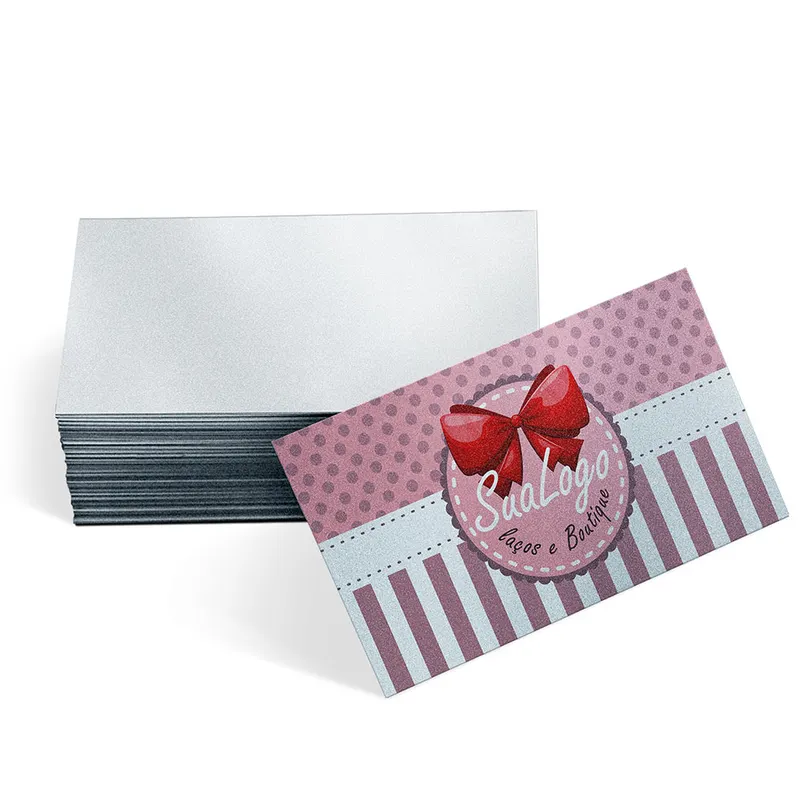 Cartões de Visita Europeu · Papéis Especiais · Silver Lux 300g personalizado com a sua marca