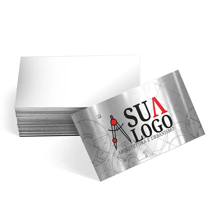 Cartões de Visita · Papéis Especiais · Metalizado Frente com Tinta Branca 250g personalizado com a sua marca