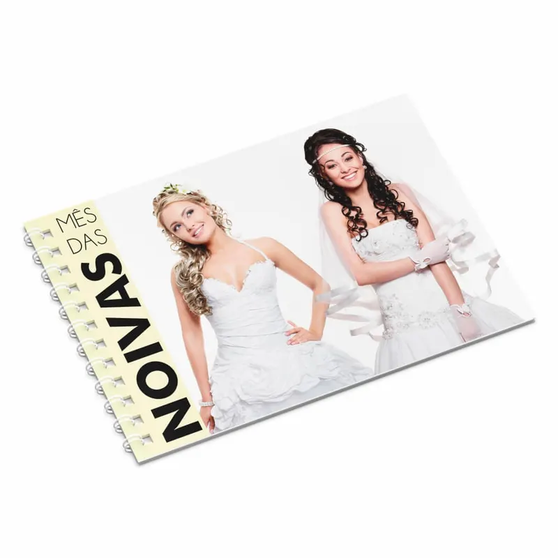 Catálogo · Capa Couchê 250g e Miolo Couchê 150g · Horizontal com Wire o · 21x15 Cm personalizado com a sua marca