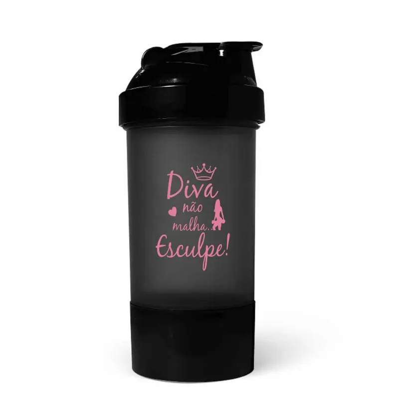 Coqueteleira para Academia · 500ml · 2 Doses · Fumê Translúcida personalizado com a sua marca