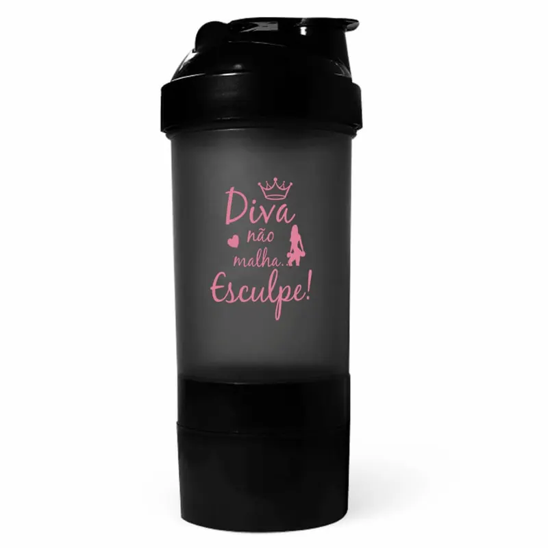 Coqueteleira para Academia · 500ml · 3 Doses · Fumê Translúcida personalizado com a sua marca