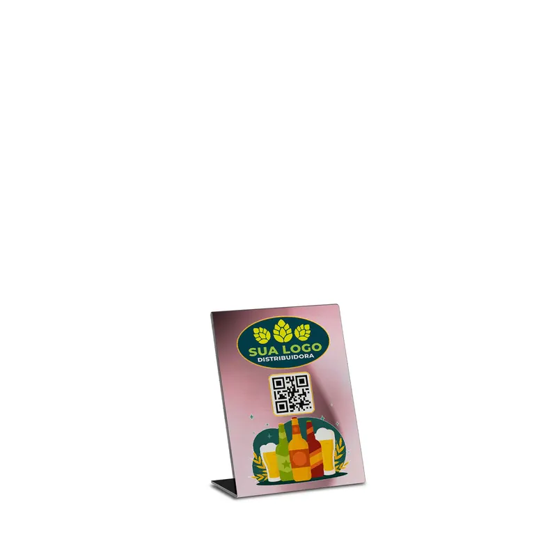Display de Mesa em L · Dtf Uv · Acrílico Espelhado Rosé 3mm personalizado com a sua marca